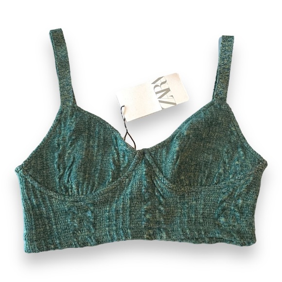 NWT Zara Marl Knit V-Neckline Corset Crop Top  In Color Green Size Medium - Picture 5 of 9